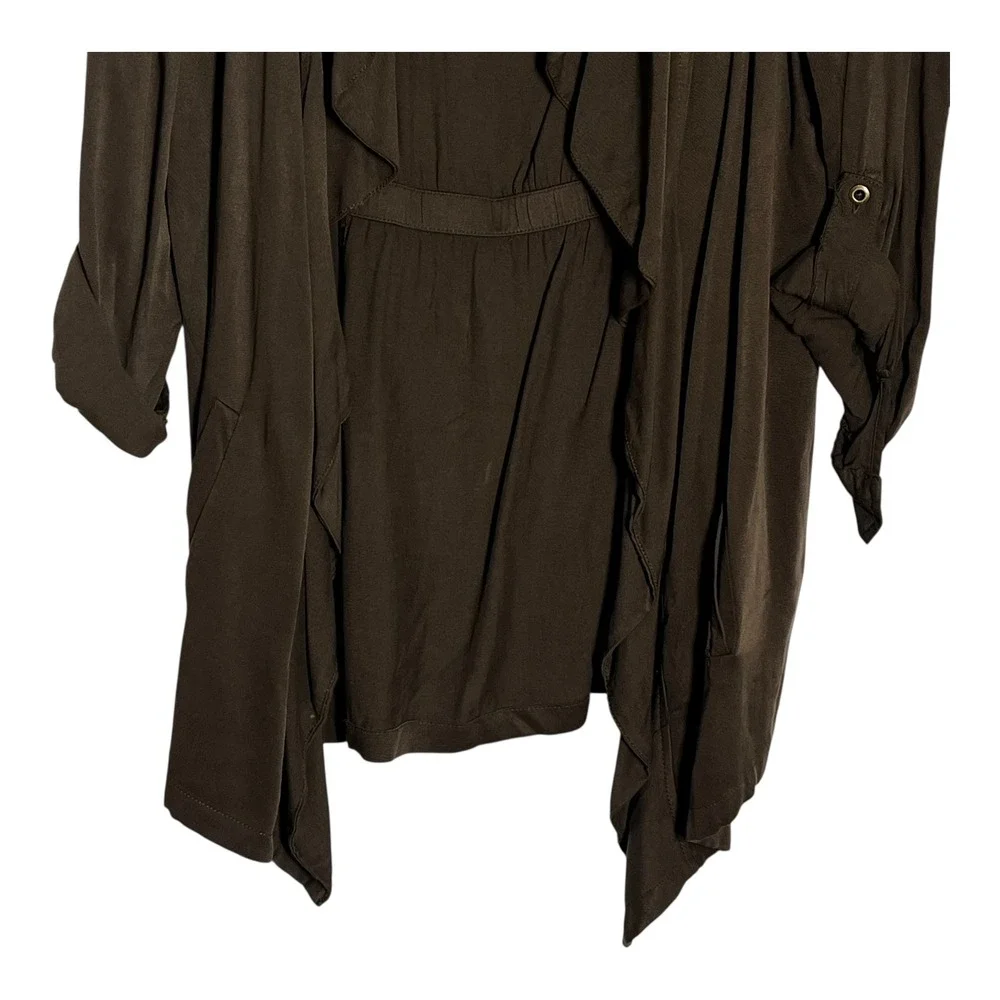 C. Est. 1946 Womens‎ Brown Draped Open Front Roll Tab Sleeve Cardigan Jacket L
